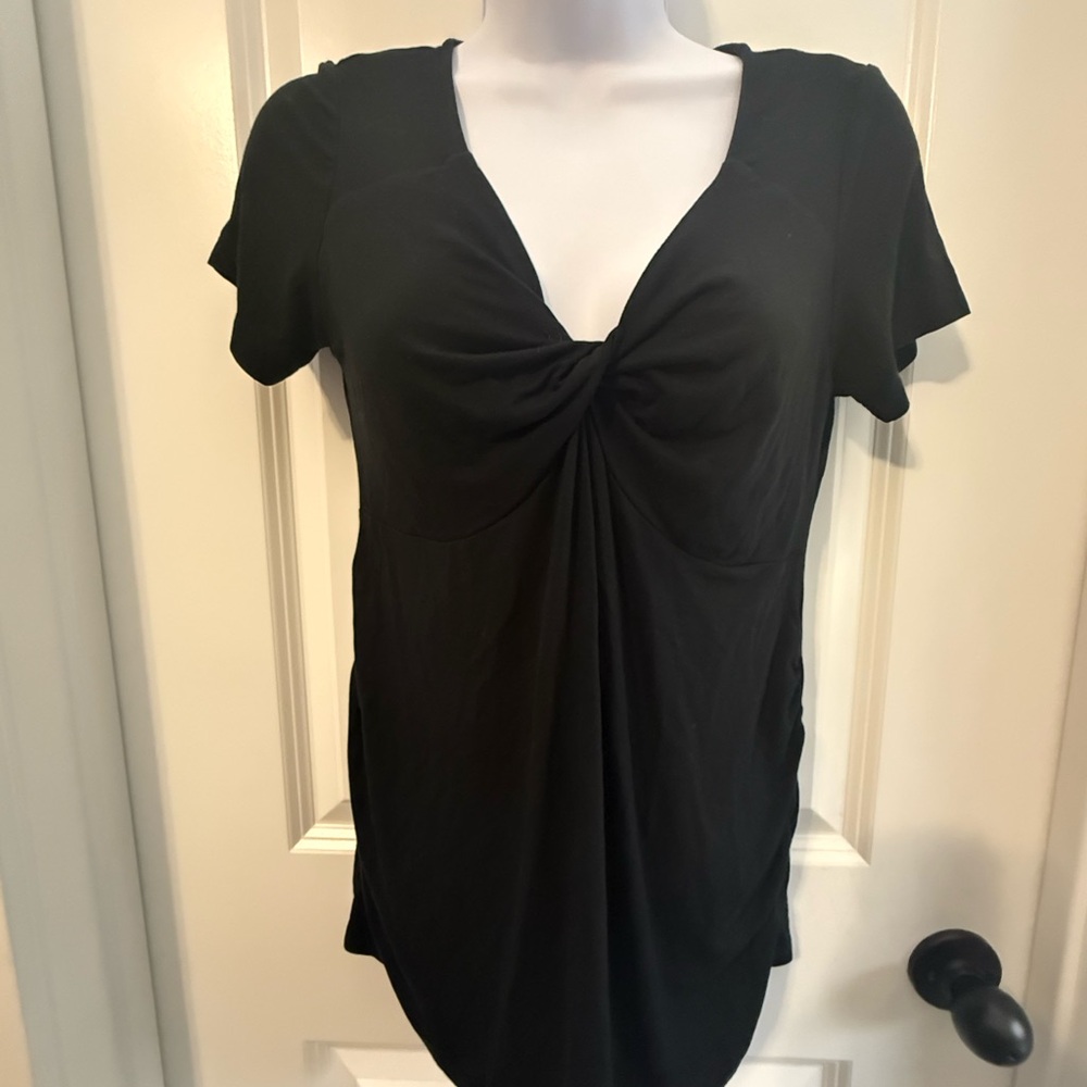 Black Ruched Blouse with Long Sleeves